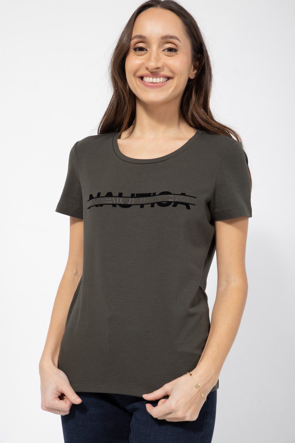 טי שירט עם הדפס לוגו המותג בשילוב קטיפה