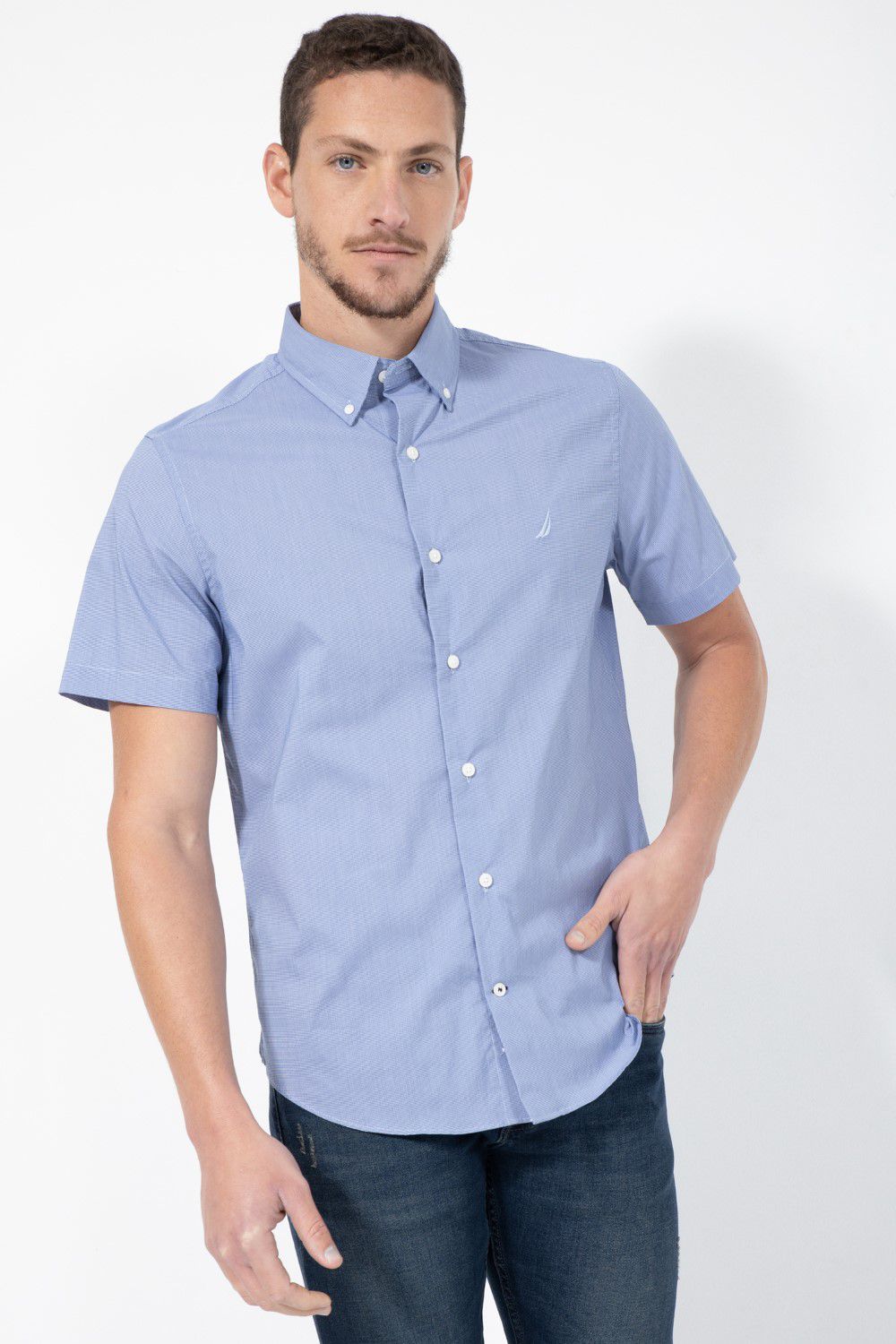 חולצה מכופתרת שרוול קצר CLASSIC FIT סטרץ’