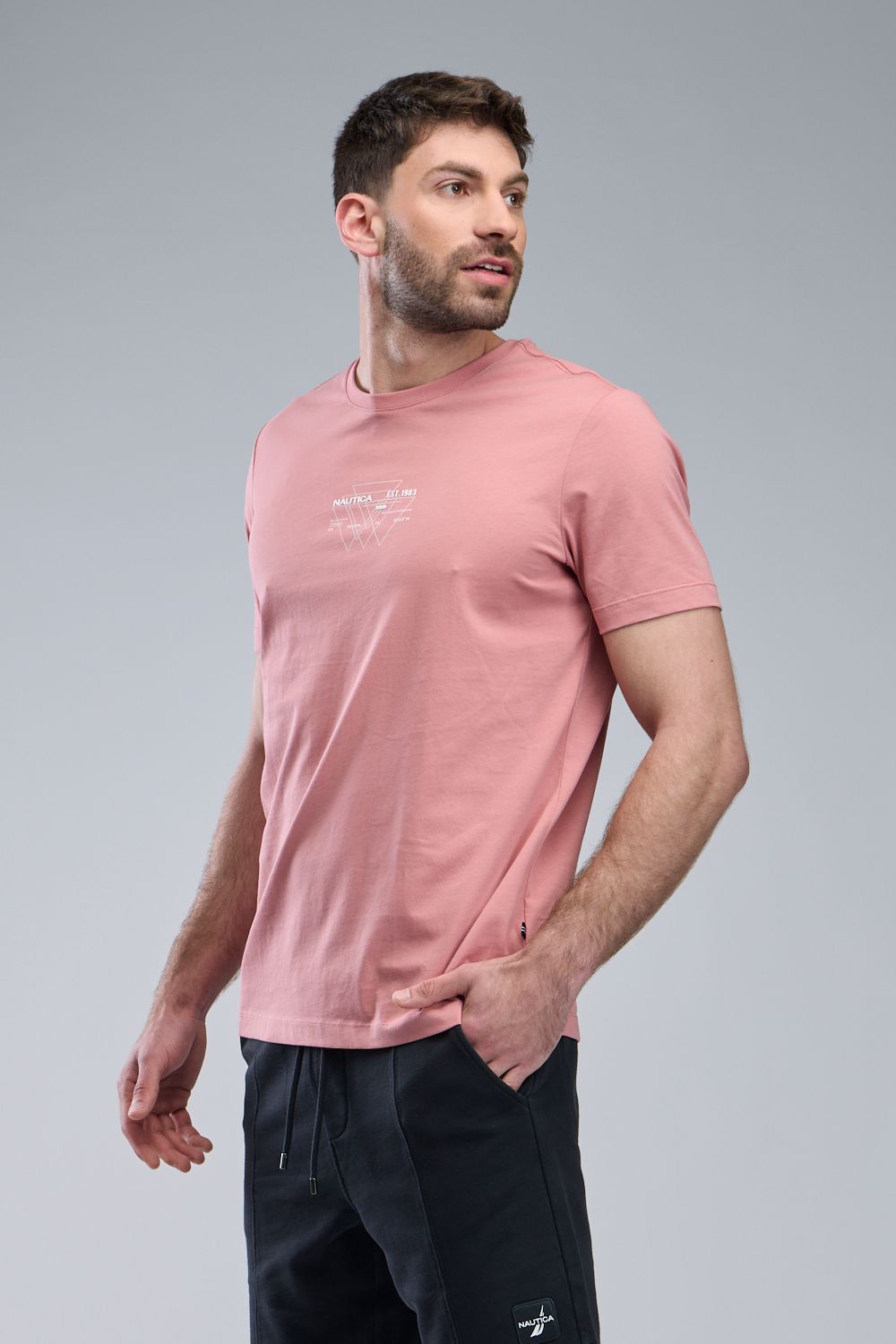 טי שירט עם הדפס Nautica ושרוולים קצרים לגברים