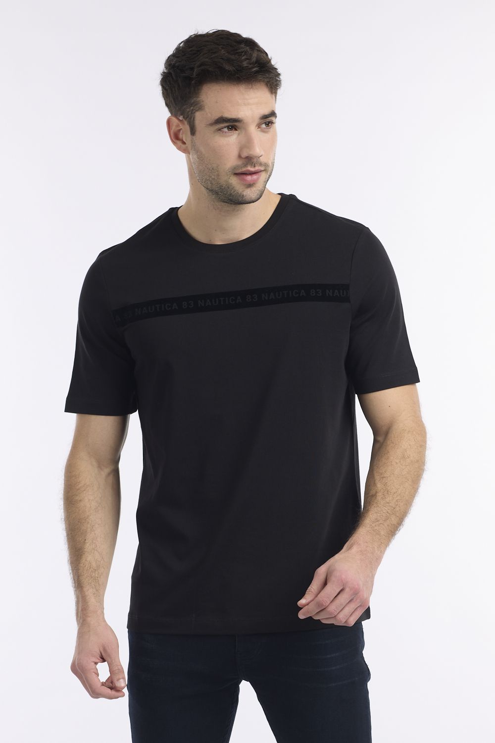 טי שירט עם פס לוגו מרופד לגבר