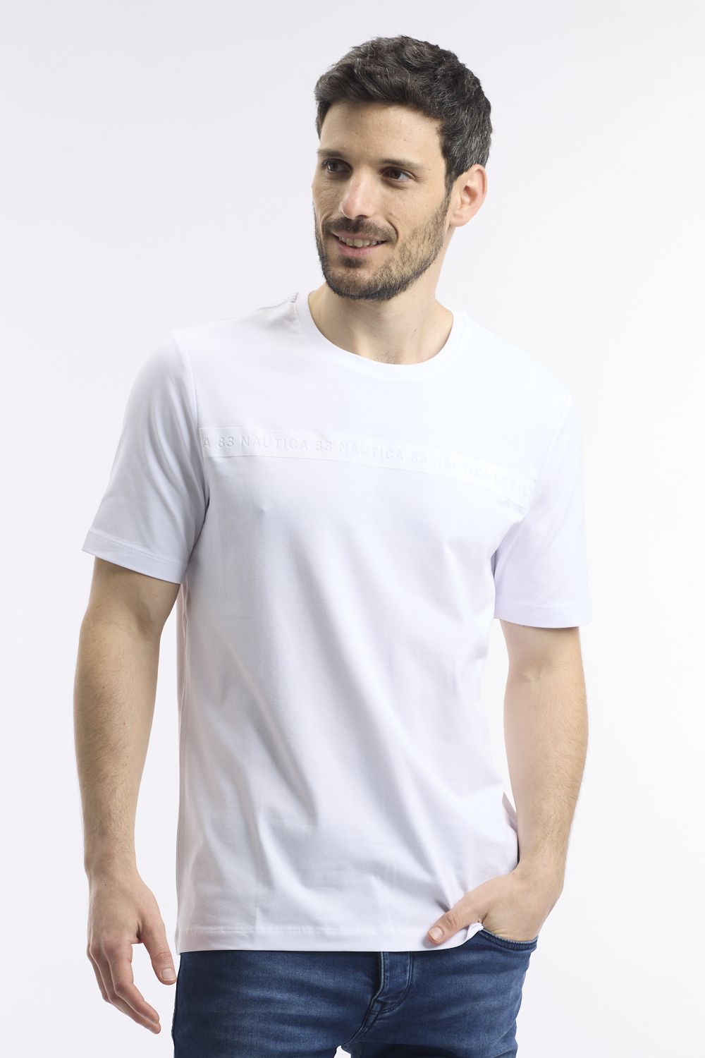טי שירט עם פס לוגו מרופד לגבר
