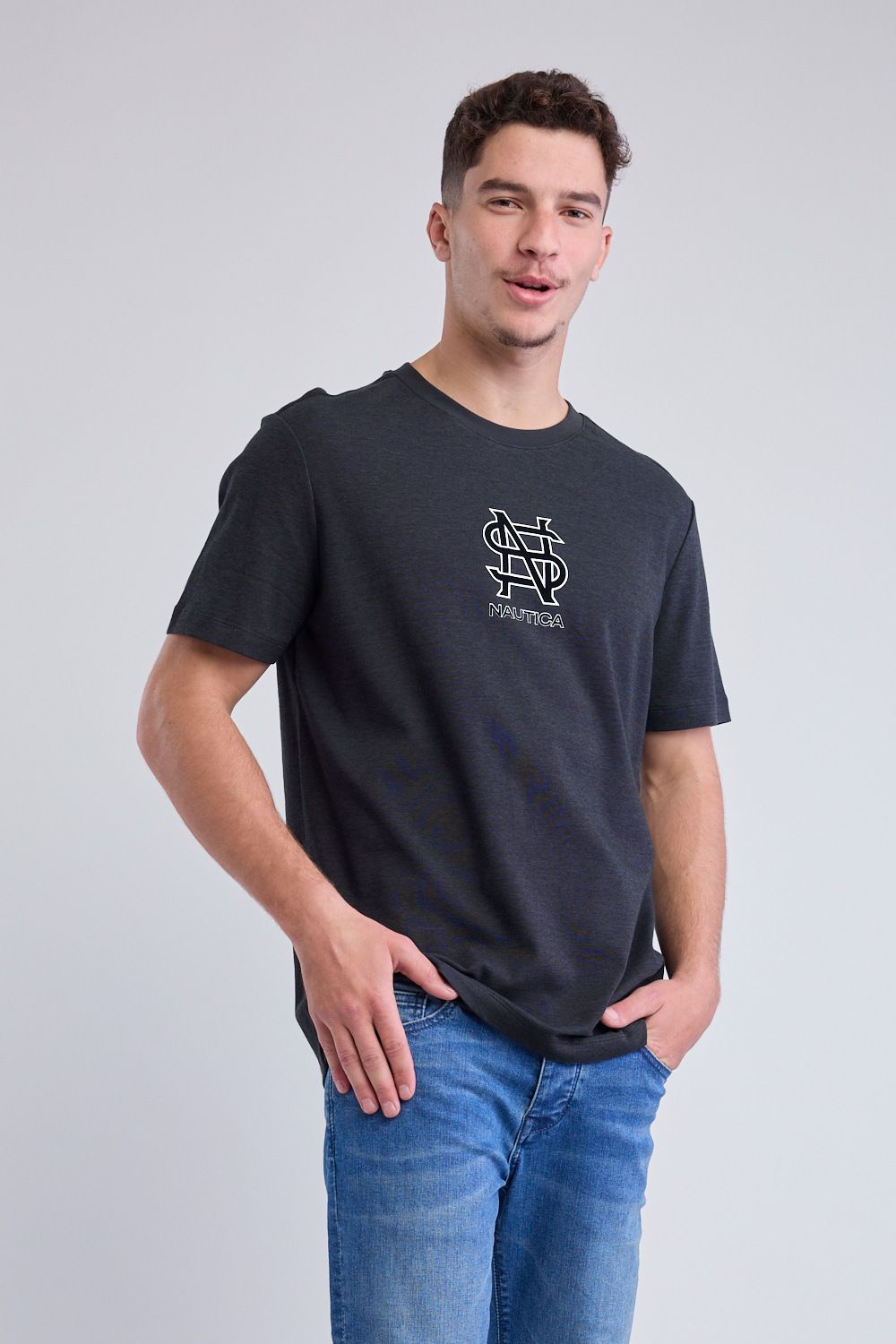 טי שירט עם שרוולים קצרים והדפס Nautica לגברים