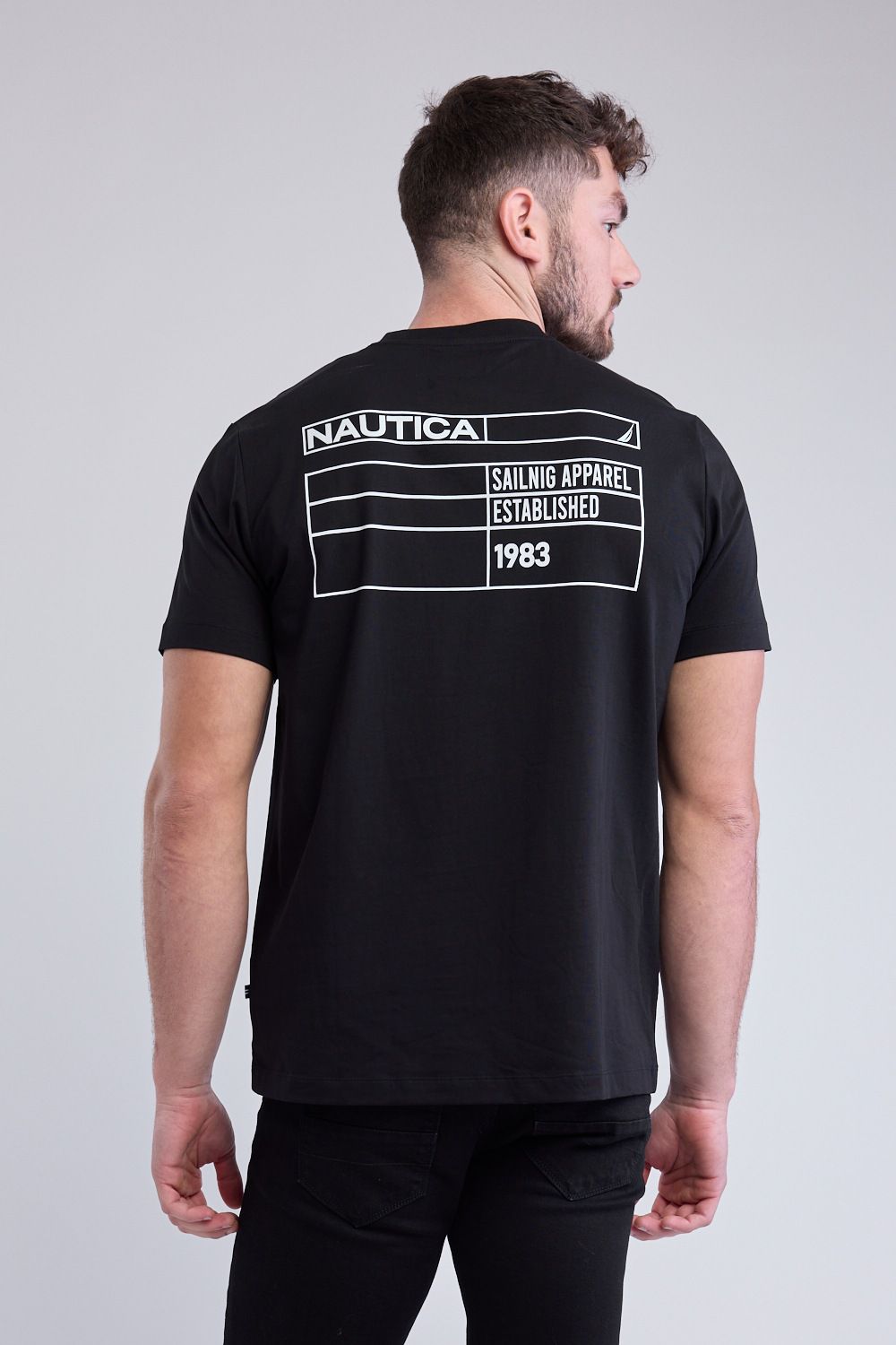 טי שירט עם שרוולים קצרים והדפס Nautica בגב לגברים
