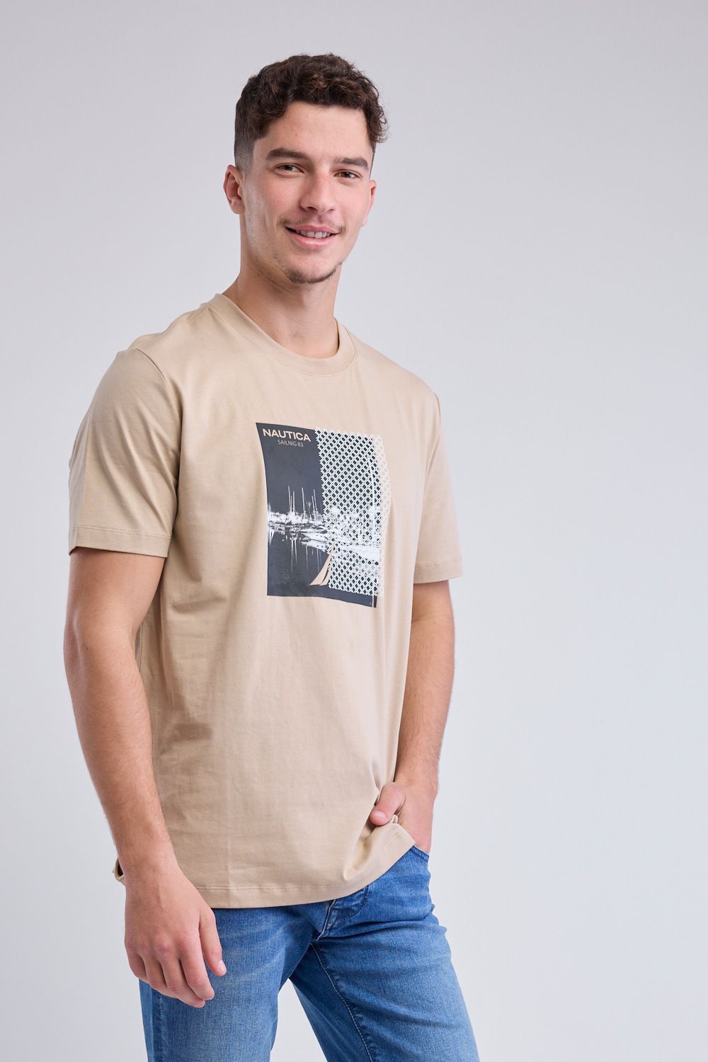 טי שירט קצרה עם הדפס Nautica גדול לגברים