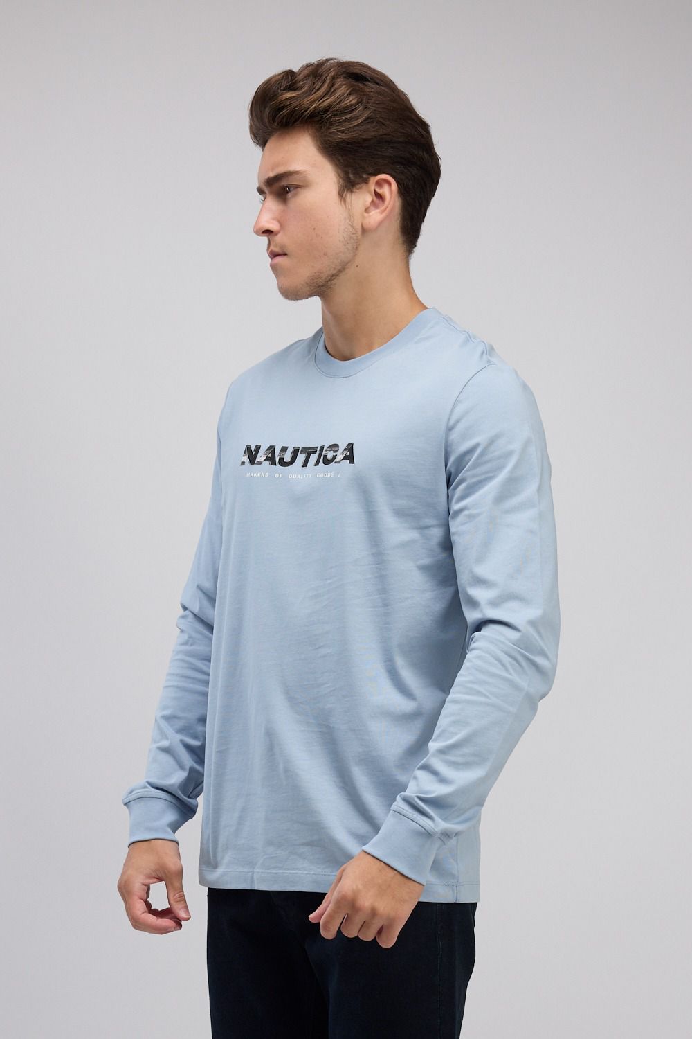 טי שירט ארוכה לגברים עם הדפס לוגו Nautica בחזה