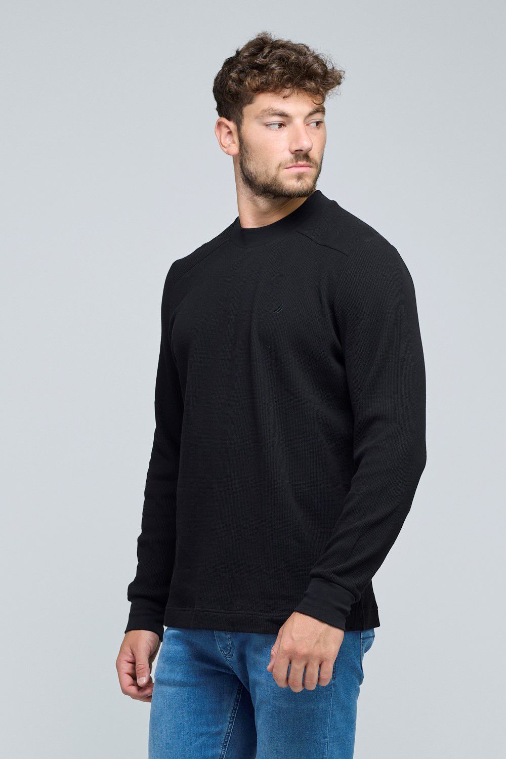 חולצה ארוכה לגברים מכותנה וופל עם לוגו נאוטיקה