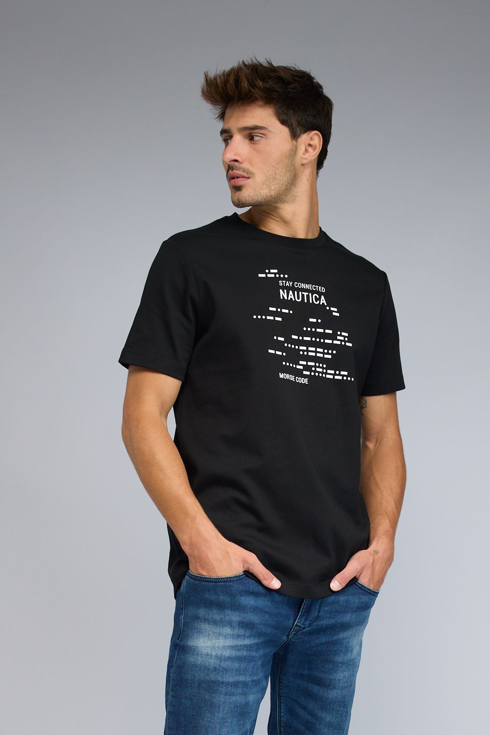 טי שירט עם שרוולים קצרים והדפס Nautica לגברים