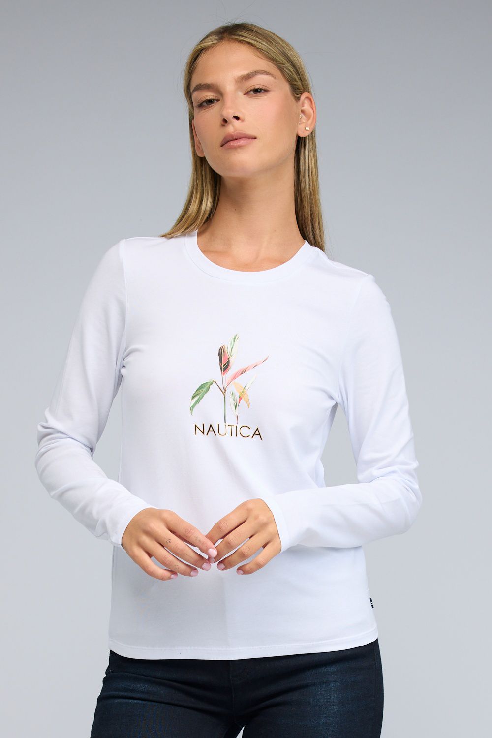 טי שירט ארוכה עם הדפס Nautica לנשים