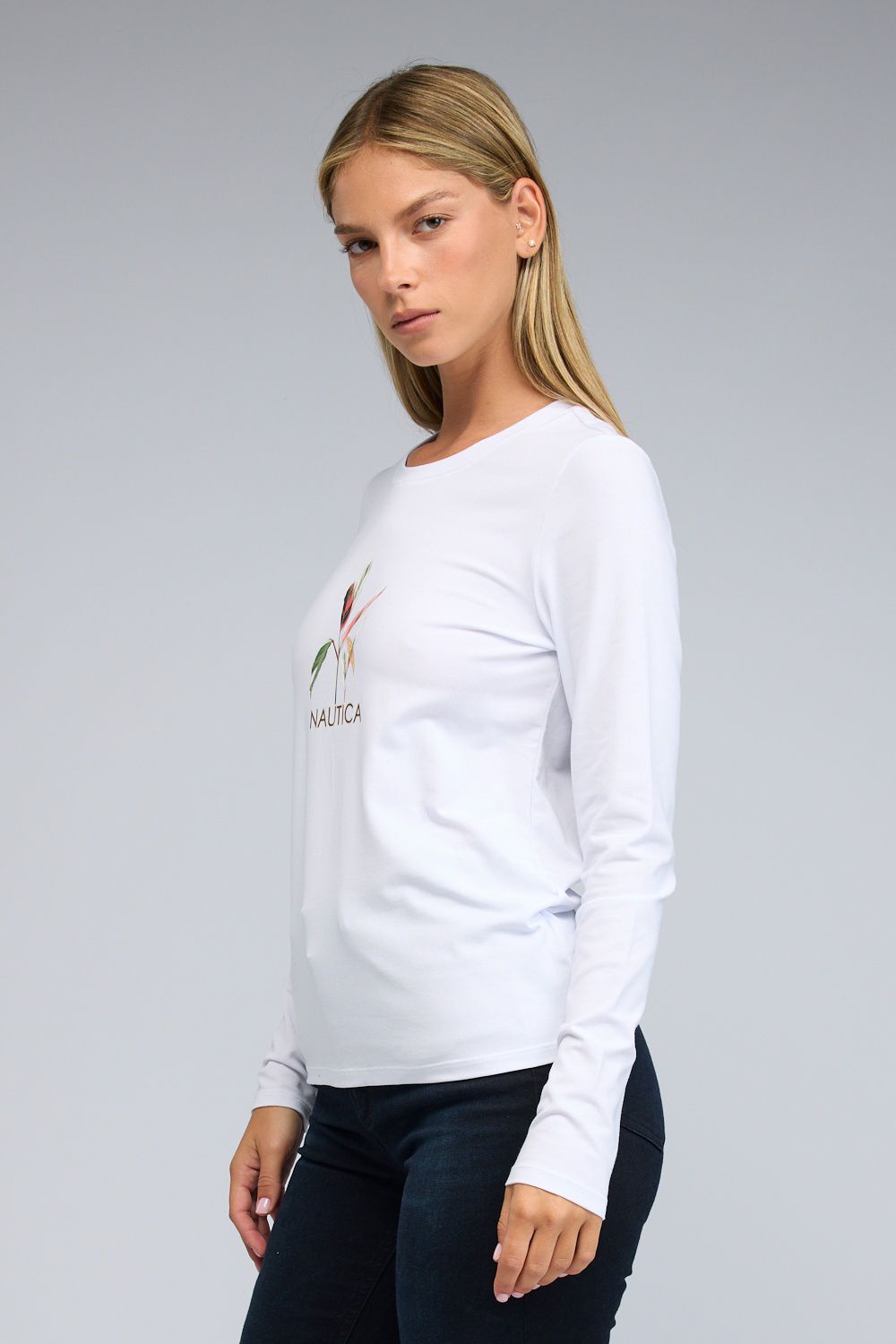 טי שירט ארוכה עם הדפס Nautica לנשים