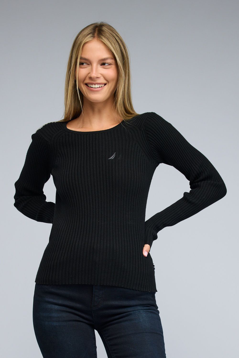 סריג Nautica ריב עם צווארון סירה לנשים