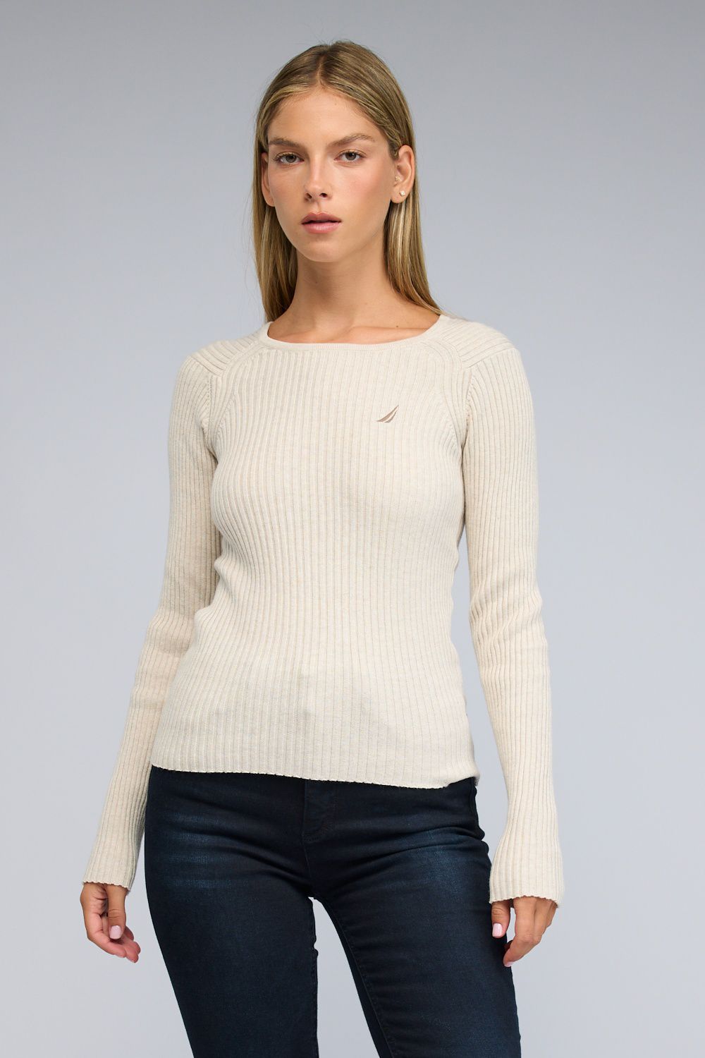 סריג Nautica ריב עם צווארון סירה לנשים