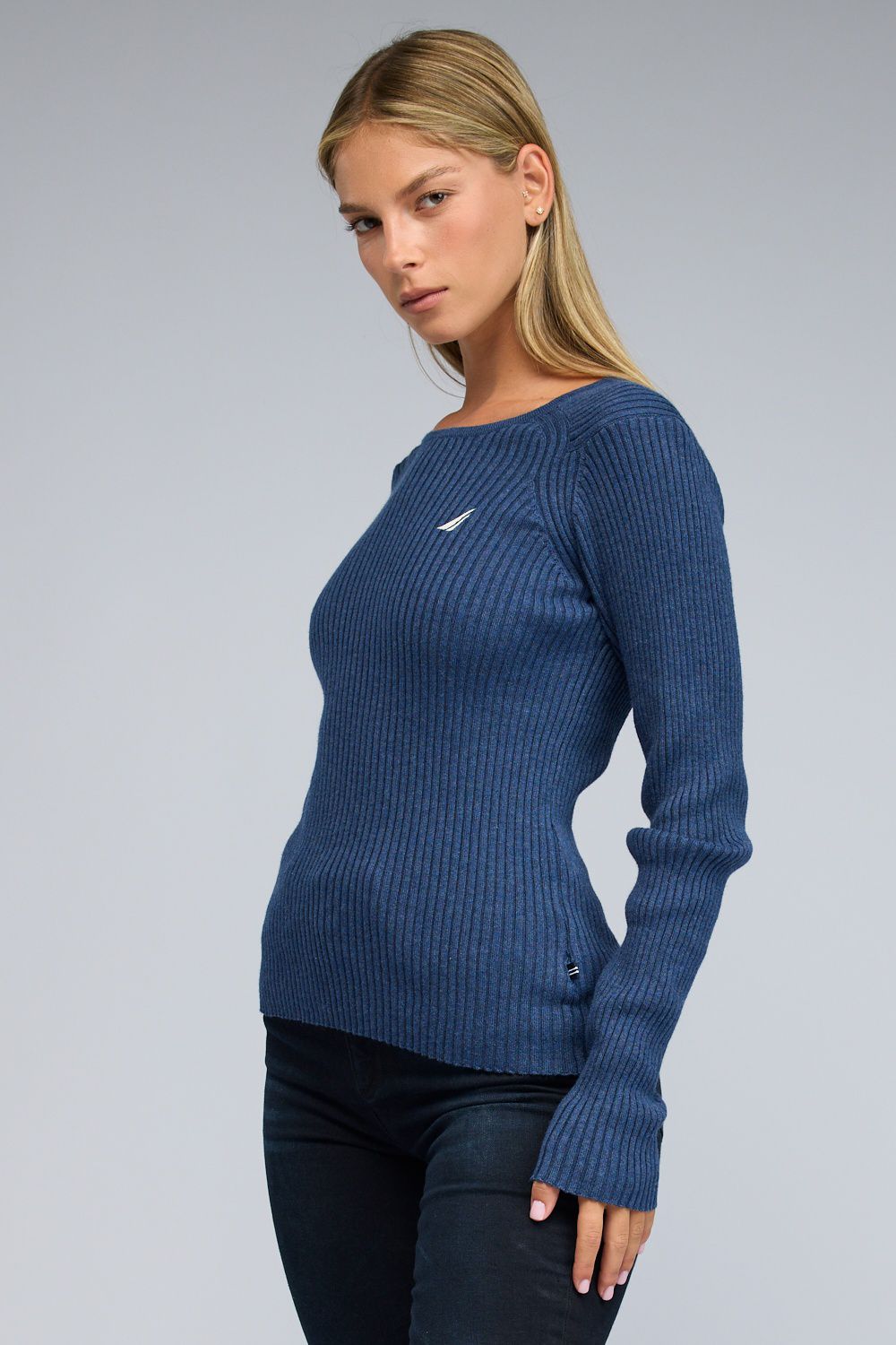 סריג Nautica ריב עם צווארון סירה לנשים