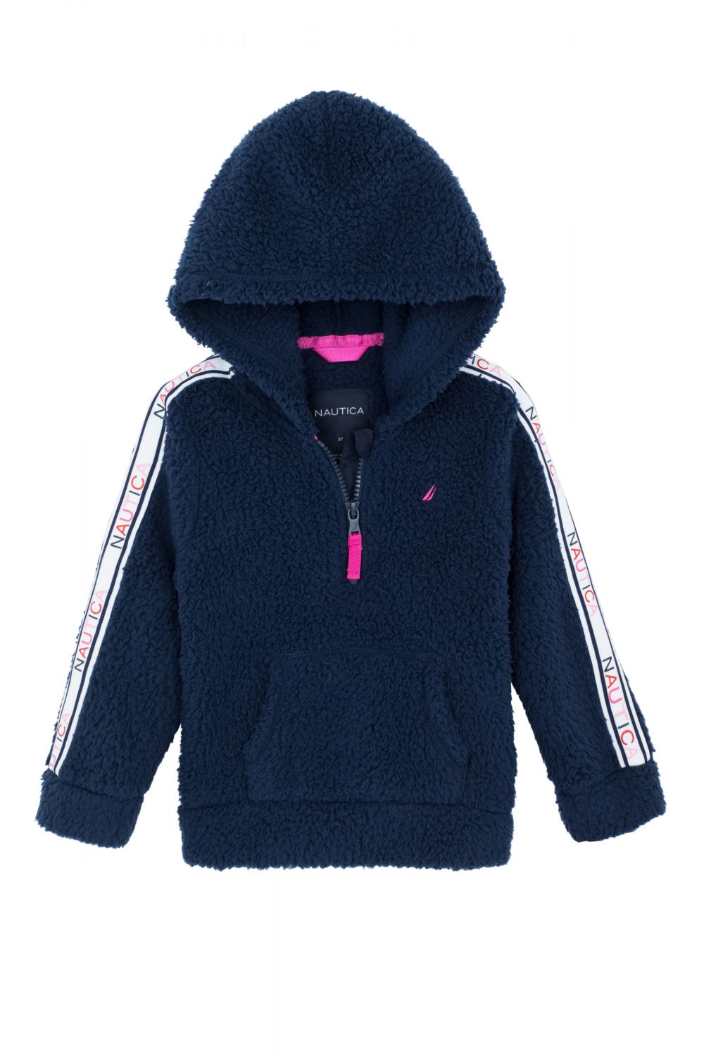 סווטשירט קפוצ’ון עם חצי רוכסן לילדות וסטריפ לוגו על השרוולים (2T-4T)