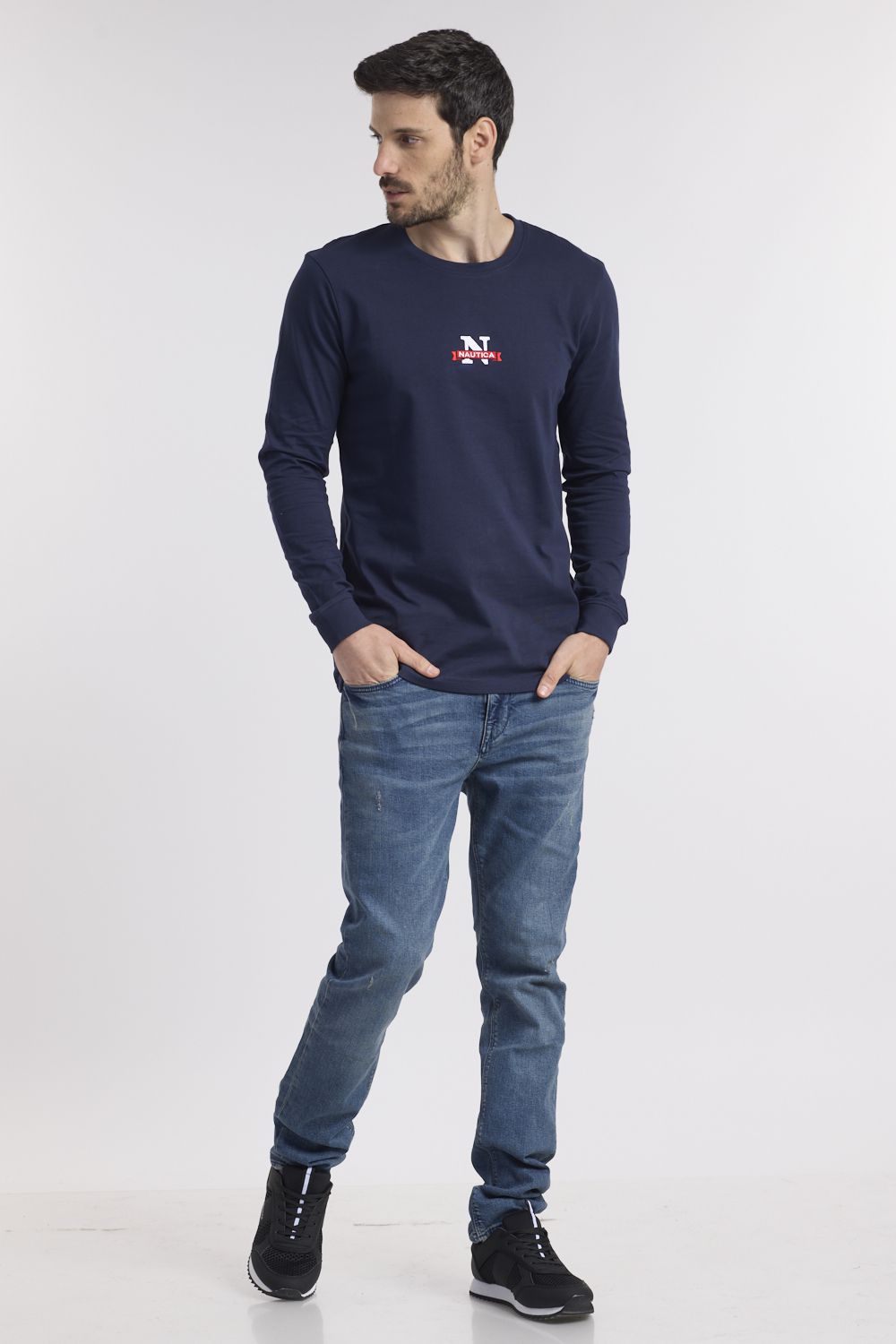 טי שירט שרוולים ארוכים ולוגו מיקרו N