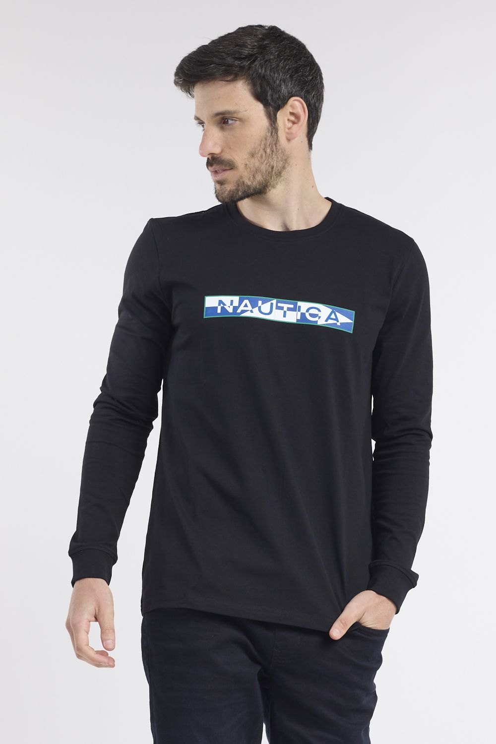 טי שירט שרוולים ארוכים ופסים גאומטרים בלוגו