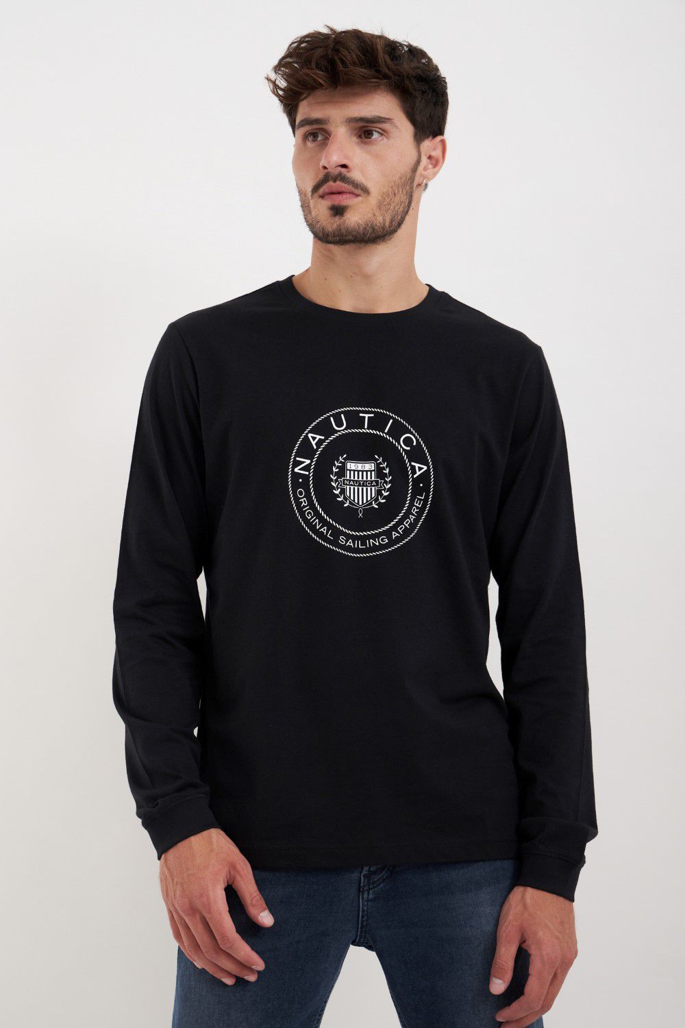 חולצת טי שירט ארוכה בסגנון ריסקו עם לוגו נאוטיקה