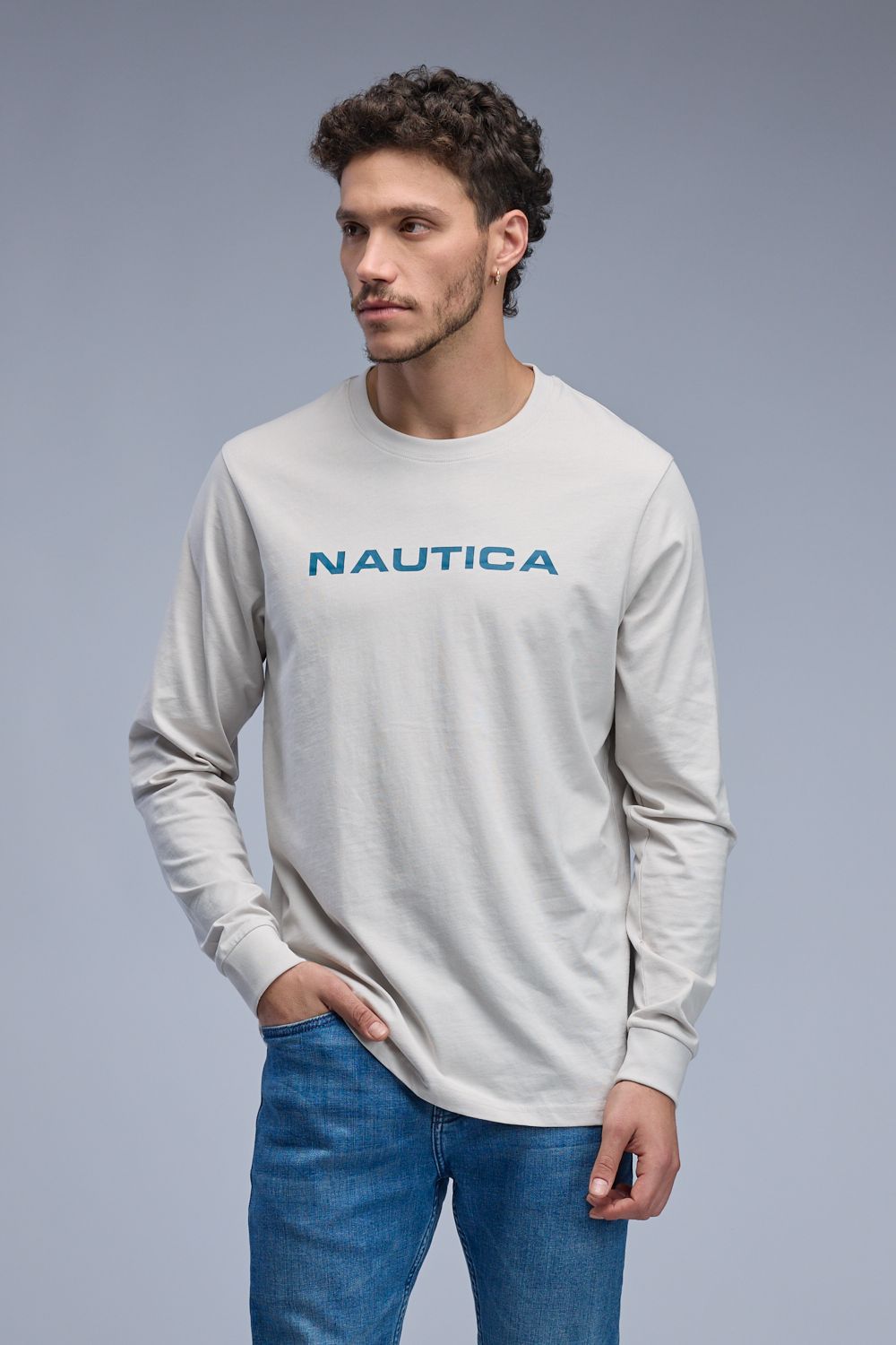 טי שירט ארוכה עם הדפס Nautica דו צדדי לגברים
