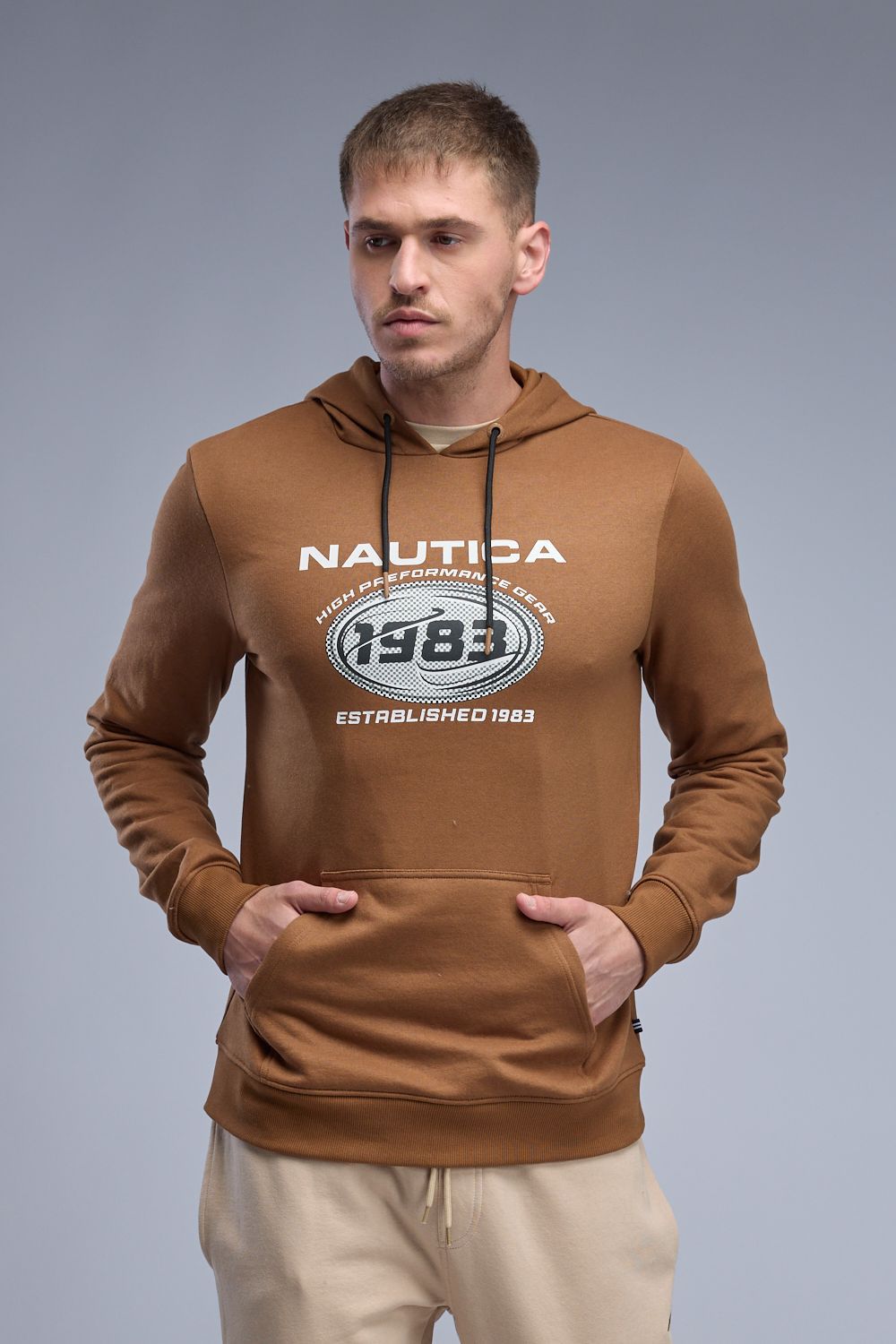 סווטשירט עם קפוצ’ון והדפס Nautica לגברים