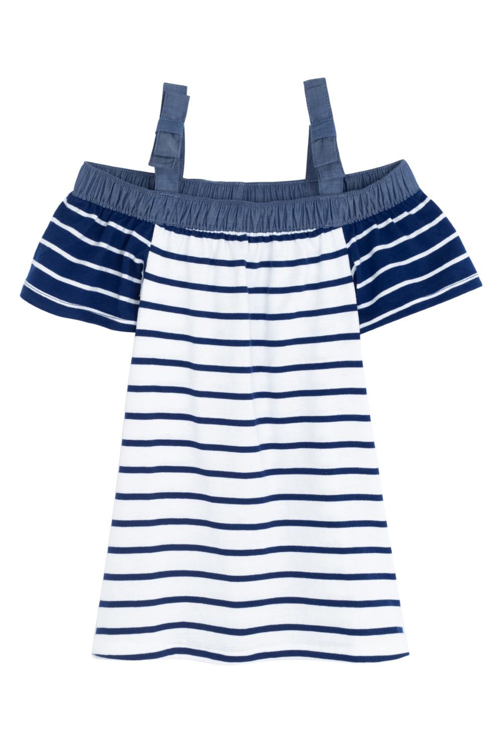 שמלת אוף שולדרס בהדפס פסים עם כיווצים בכתפיים לקטנטנות (2T-4T)