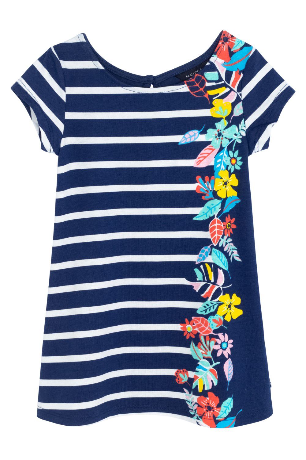 שמלת פסים עם הדפס פרחים בצד לקטנטנות (2T-4T)