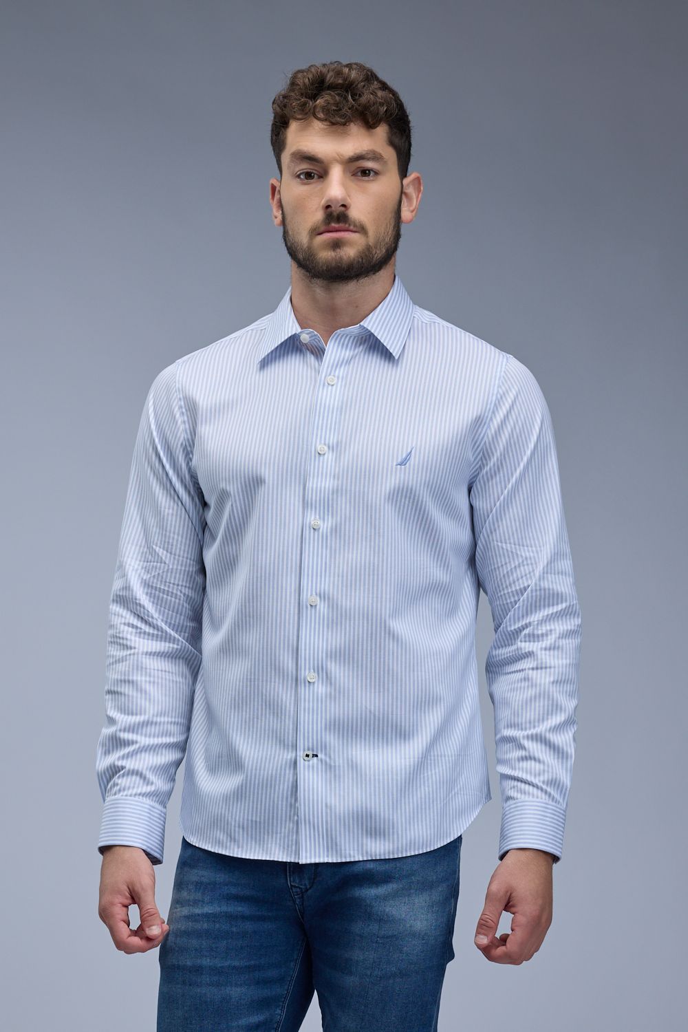 חולצת פסים מכופתרת עם שרוולים ארוכים Nautica לגברים