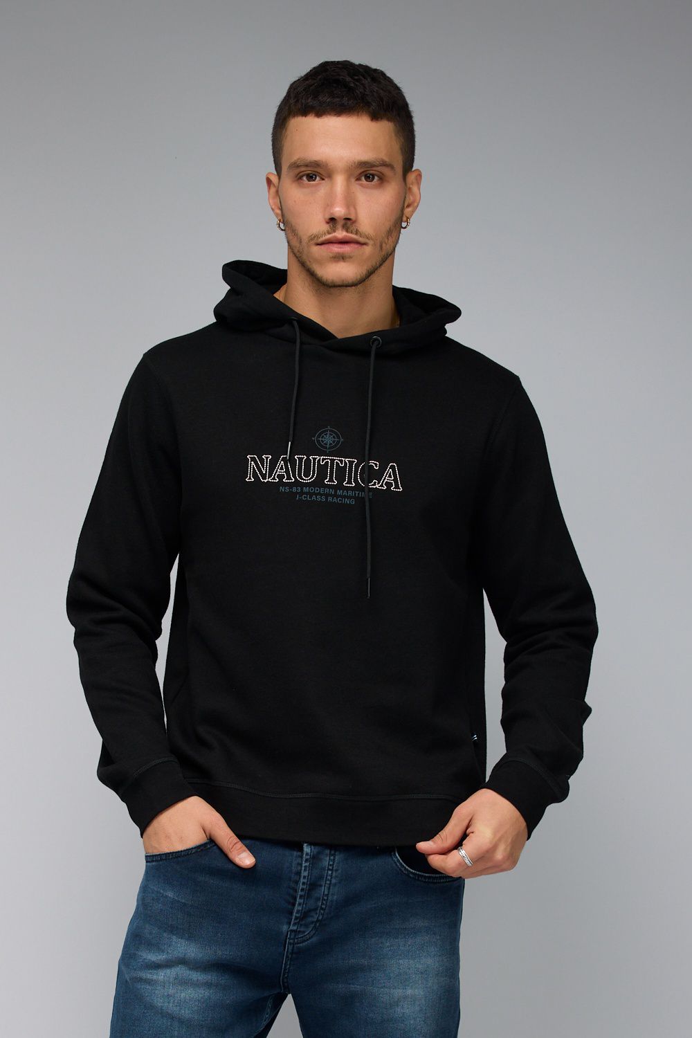 סווטשירט Nautica לגברים עם לוגו רקום וקפוצ’ון