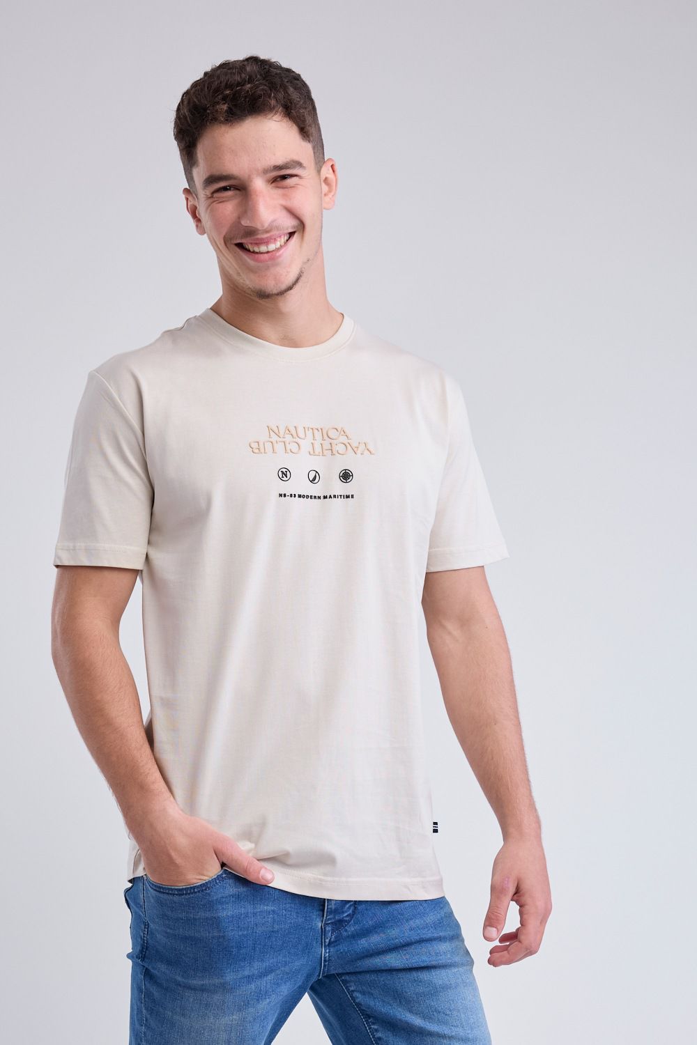 טי שירט עם שרוולים קצרים והדפס Nautica לגברים
