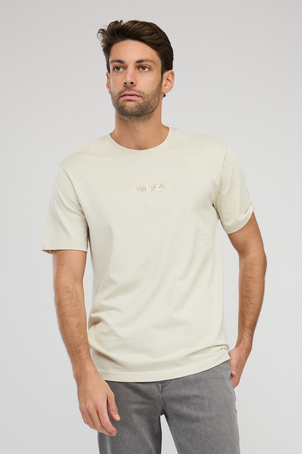 טי שירט קצרה לגברים עם צווארון עגול