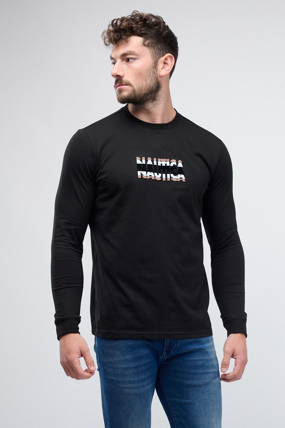 טי שירט ארוכה Nautica עם רקמה לגברים