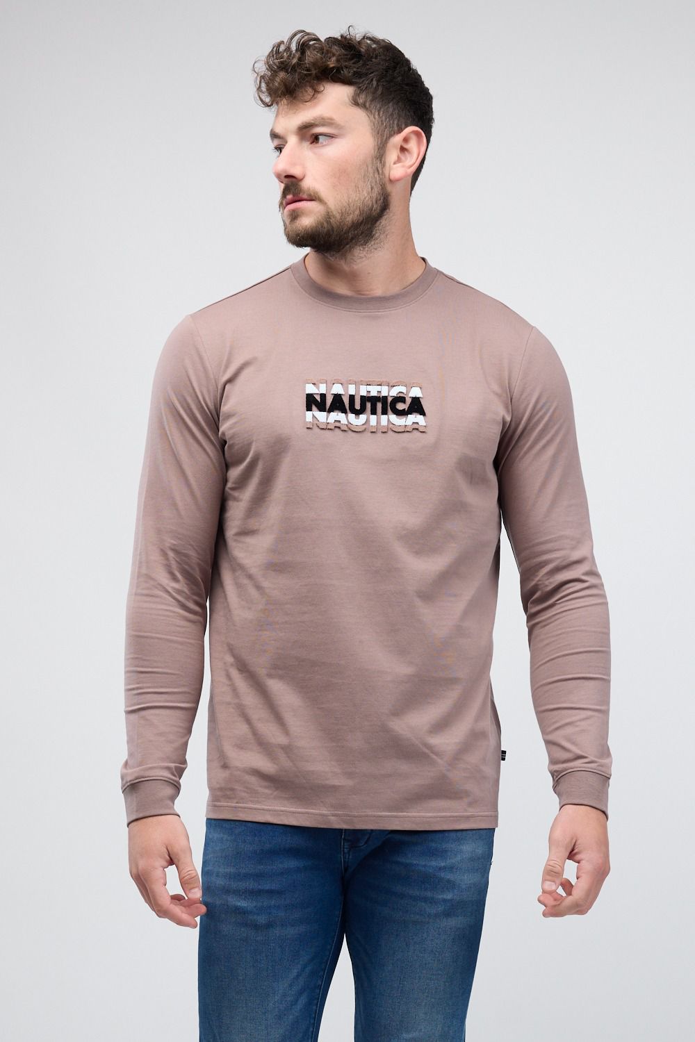 טי שירט ארוכה Nautica עם רקמה לגברים