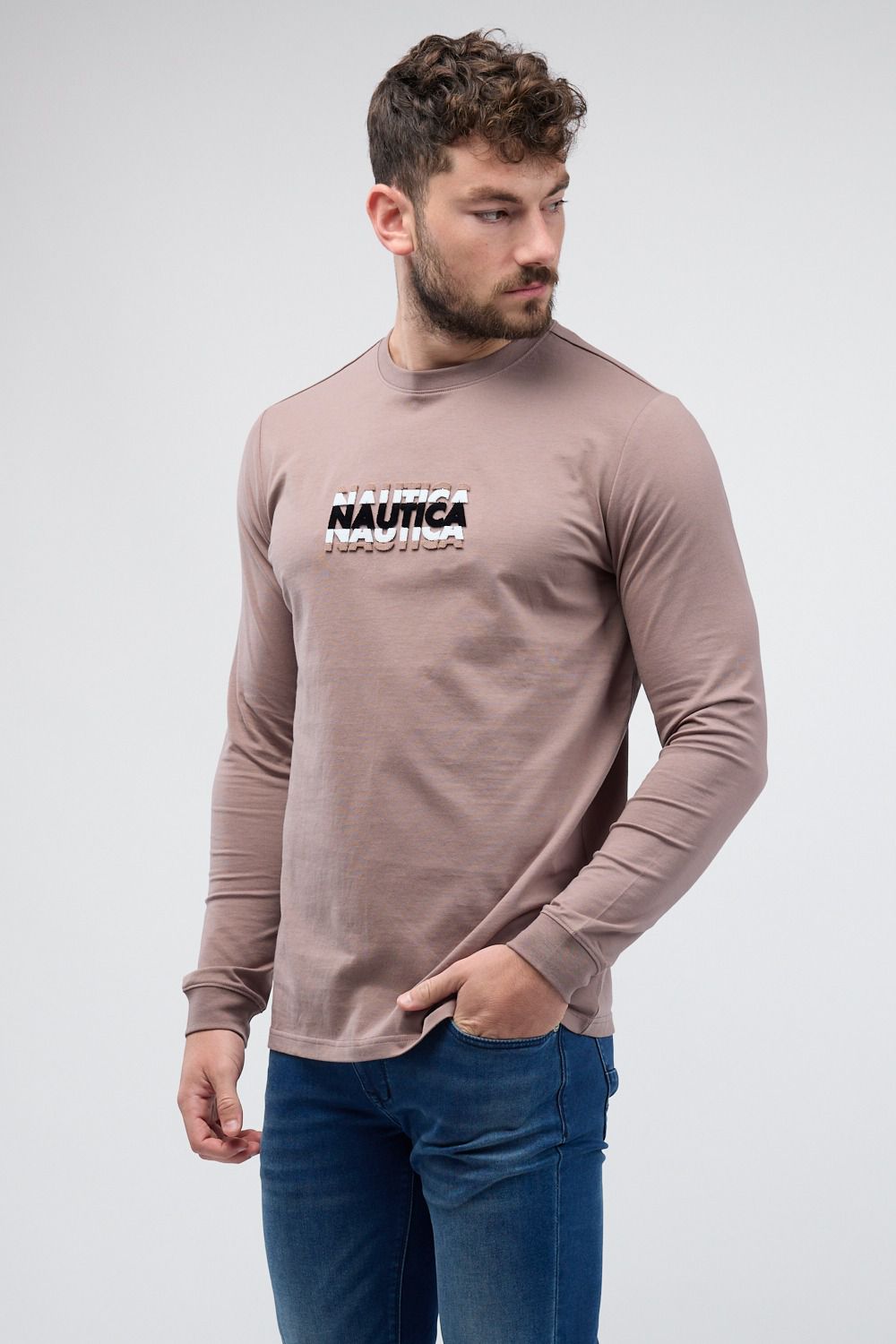 טי שירט ארוכה Nautica עם רקמה לגברים