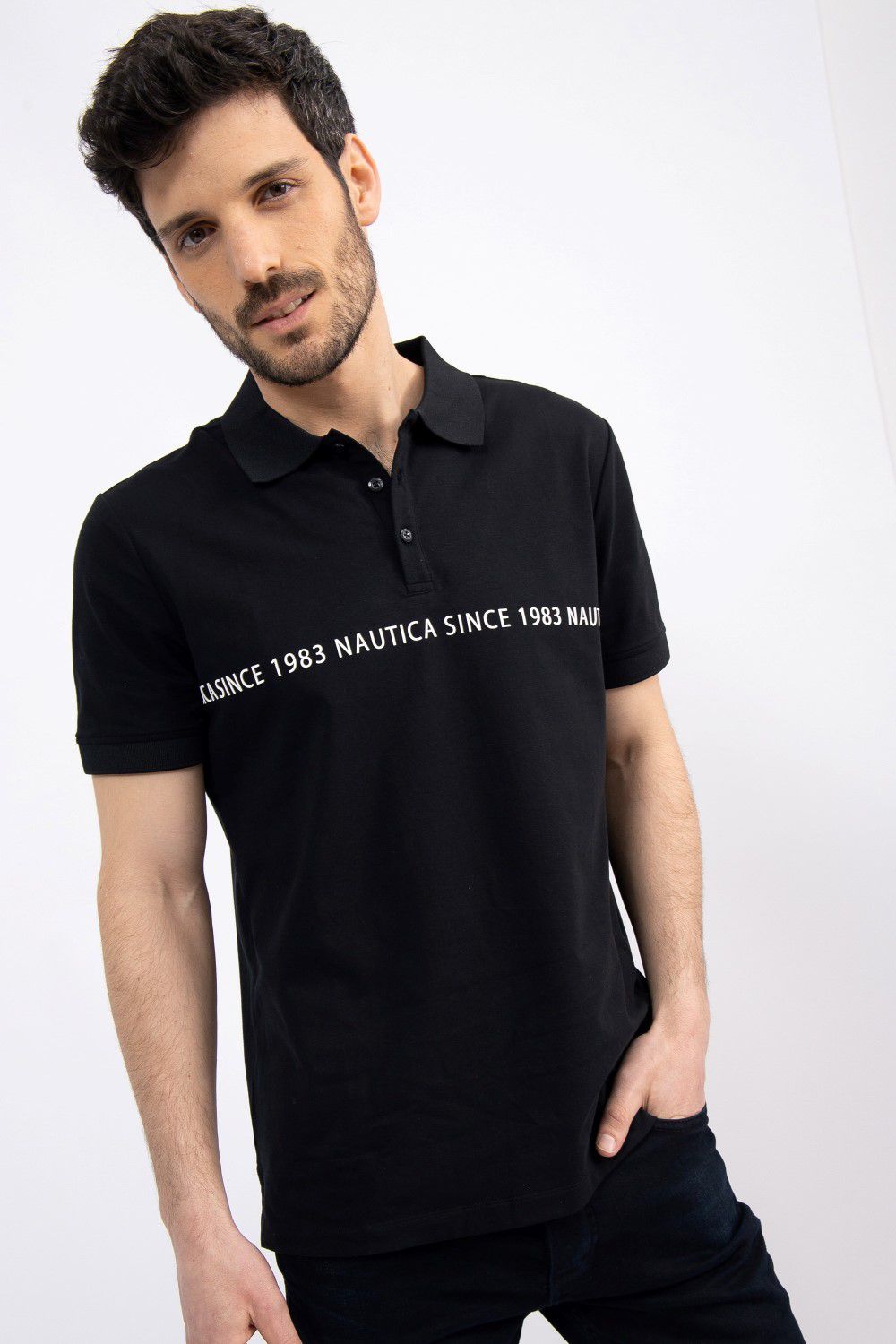 חולצת פולו עם כיתוב תלת מימד nautica since 1983