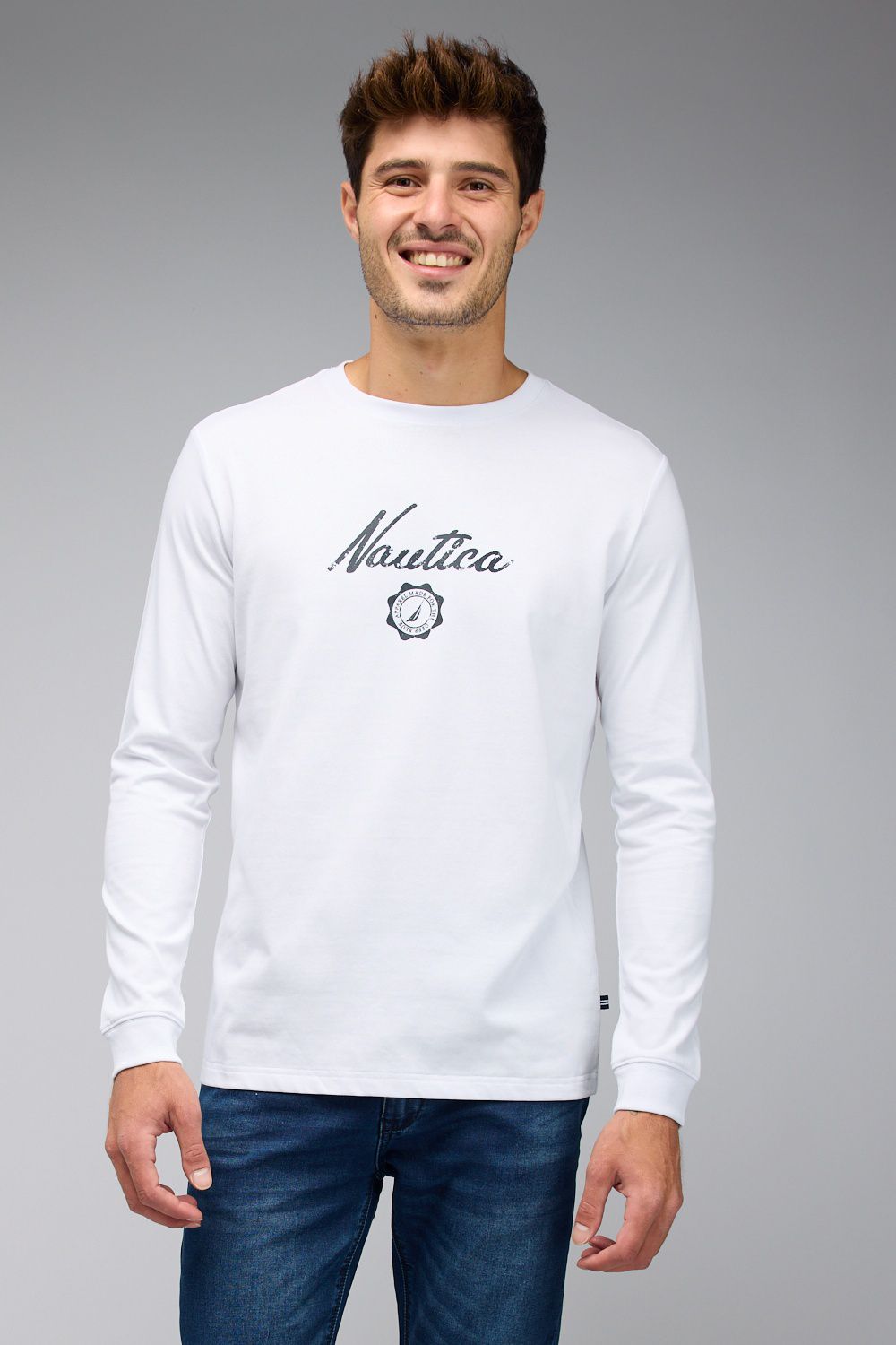 טי שירט ארוכה עם הדפס Nautica לגברים