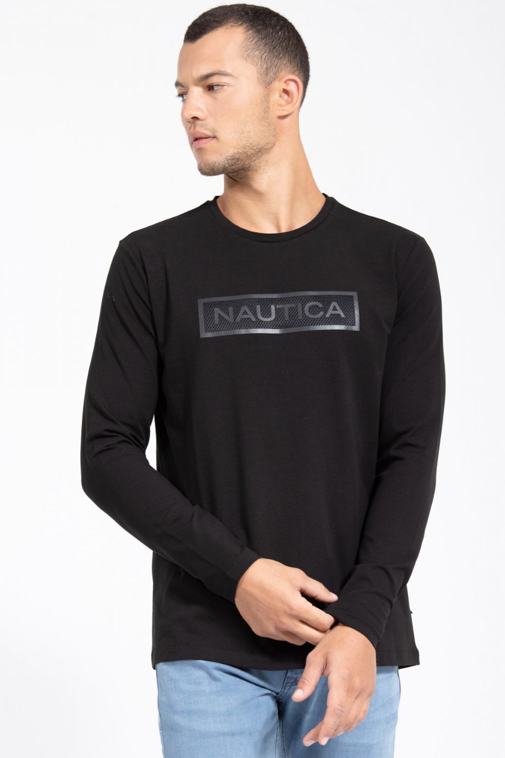 טי שירט עם הדפס NAUTICA בשילוב גומי ורשת