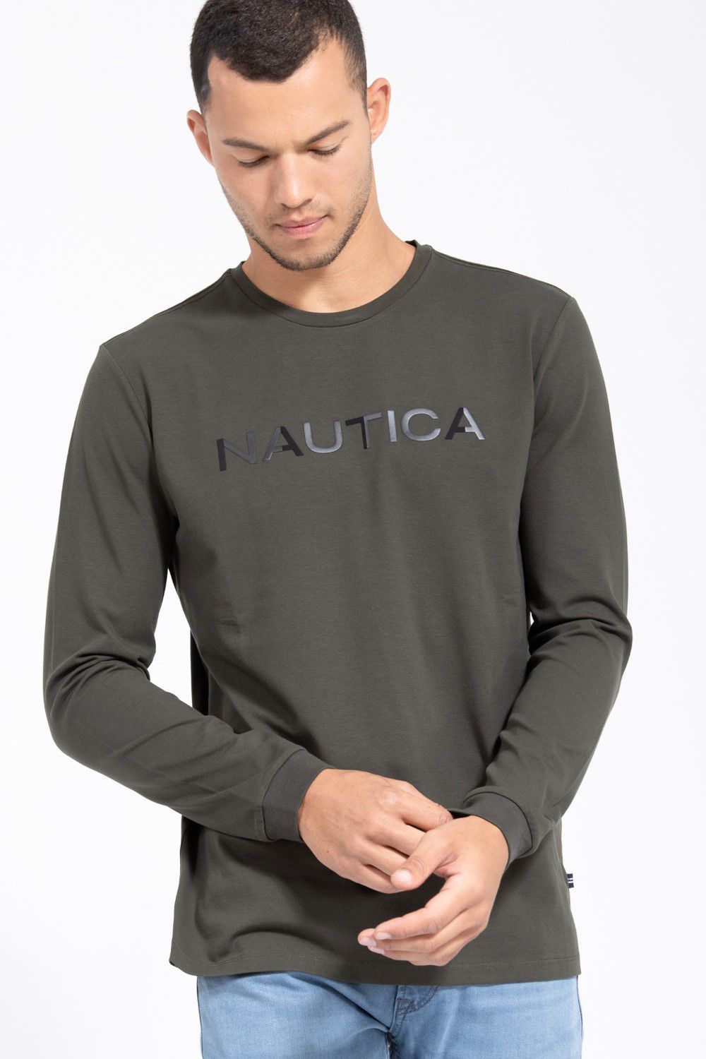 טי שירט עם הדפס NAUTICA בשילוב גומי בגימור מאט