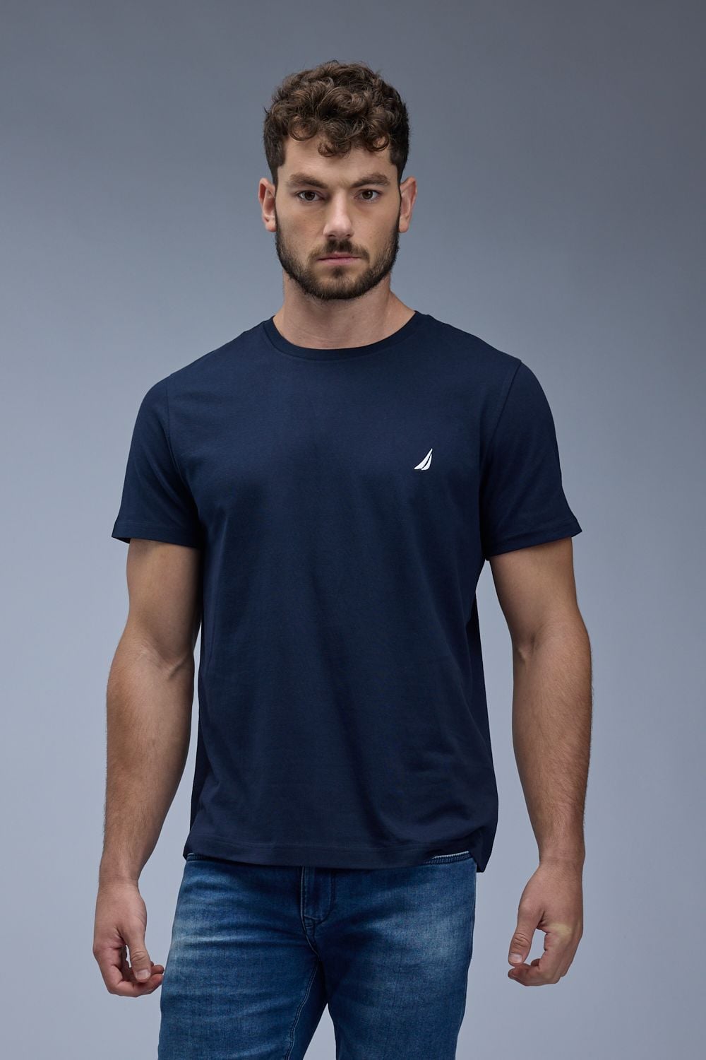 טי שירט קצרה עם לוגו Nautica רקום לגברים