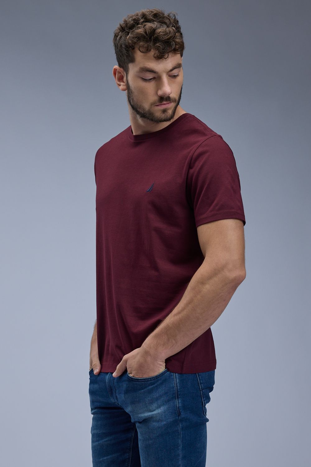 טי שירט קצרה עם לוגו Nautica רקום לגברים