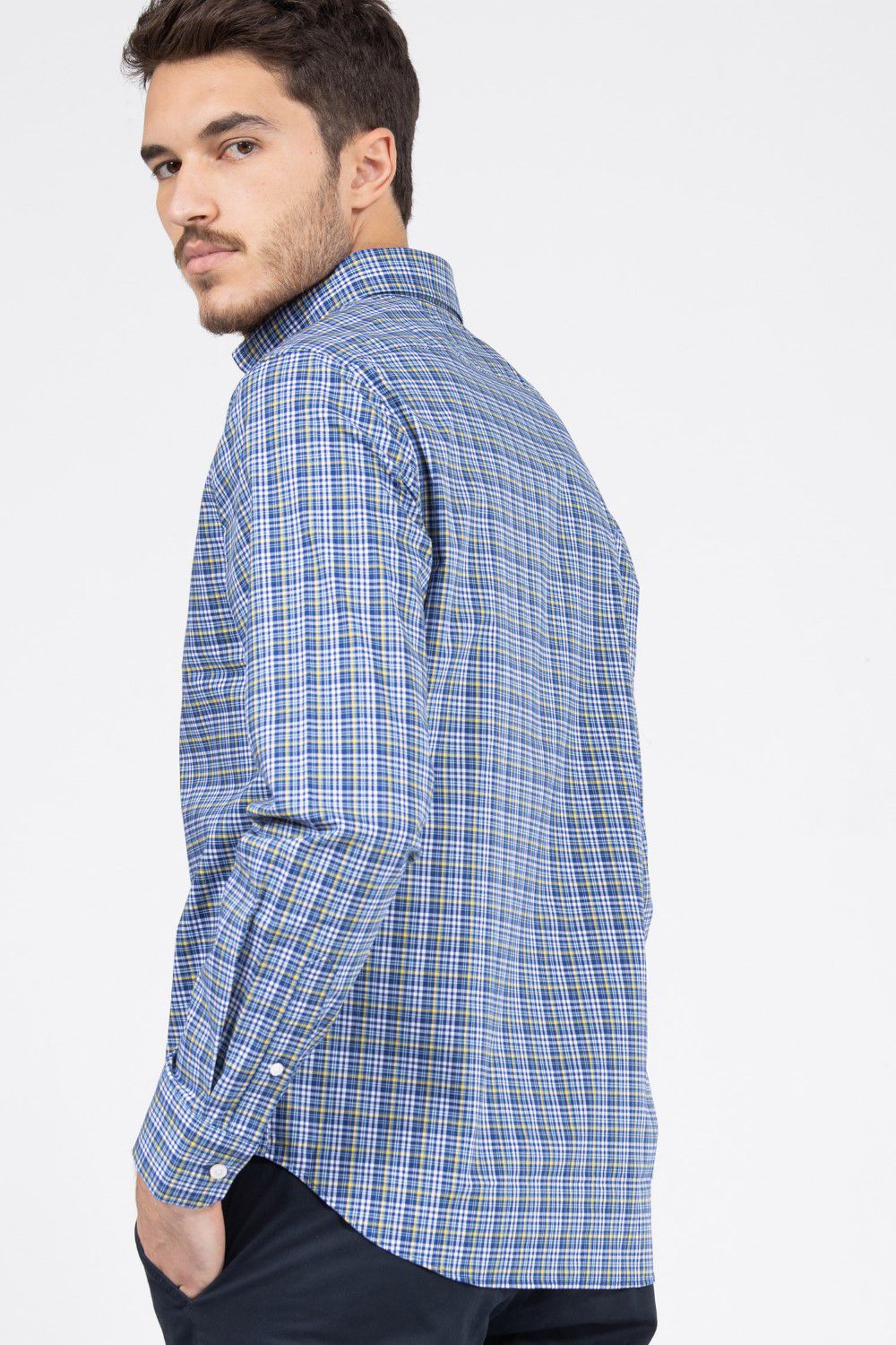 חולצה מכופתרת משבצות קטנות SLIM FIT סטרץ’