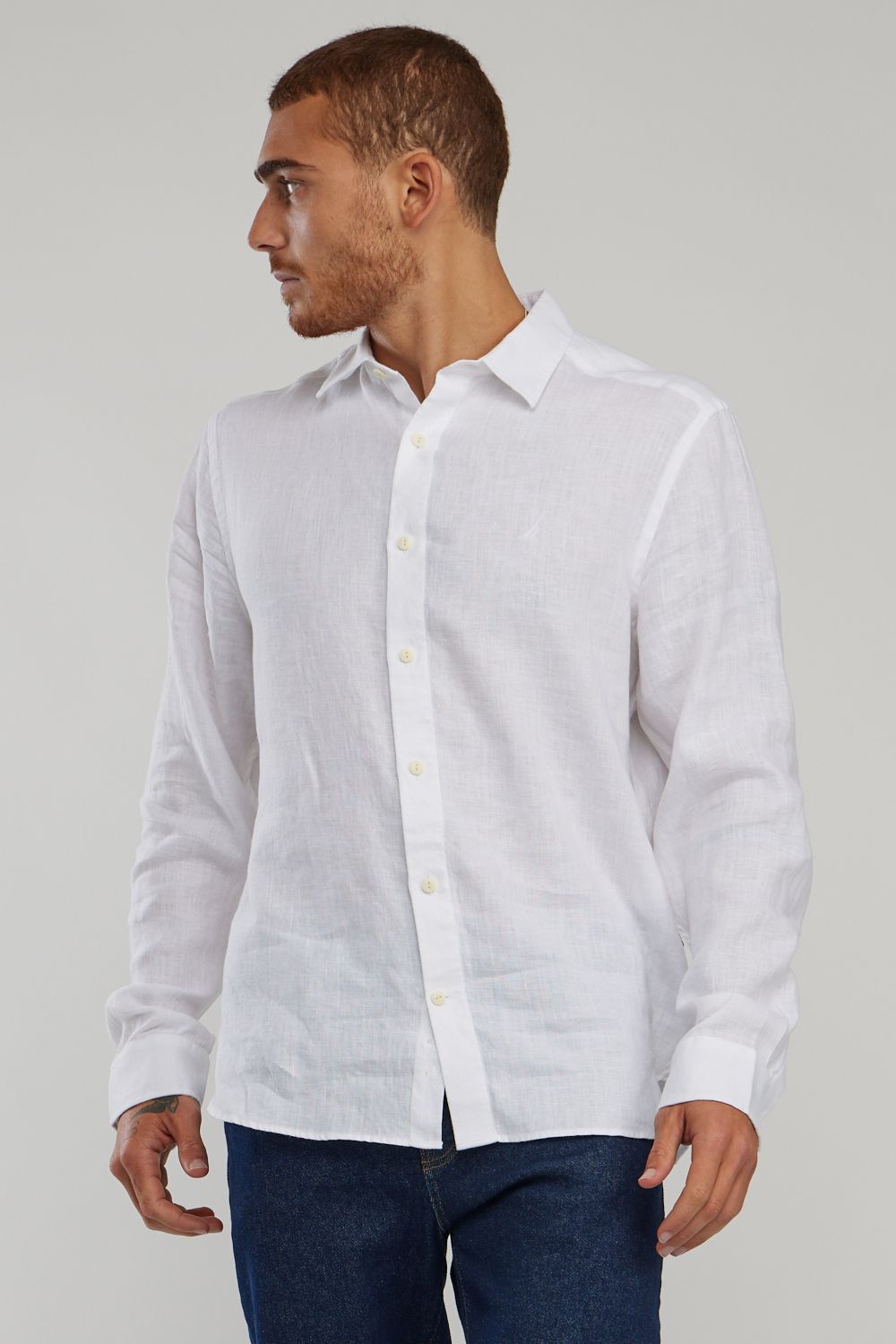 חולצה מכופתרת עם שרוולים ארוכים ולוגו Nautica לגברים