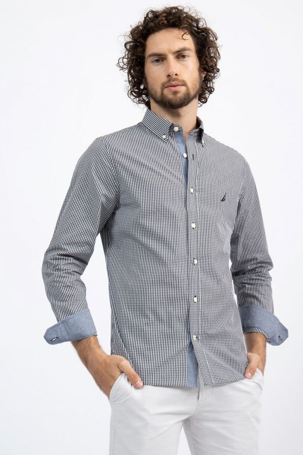 חולצה מכופתרת משבצות TAILORED FIT עם רקמת לוגו