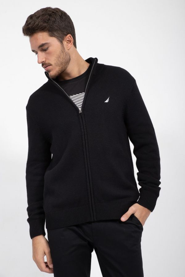 סוודר חלק עם רוכסן מלא