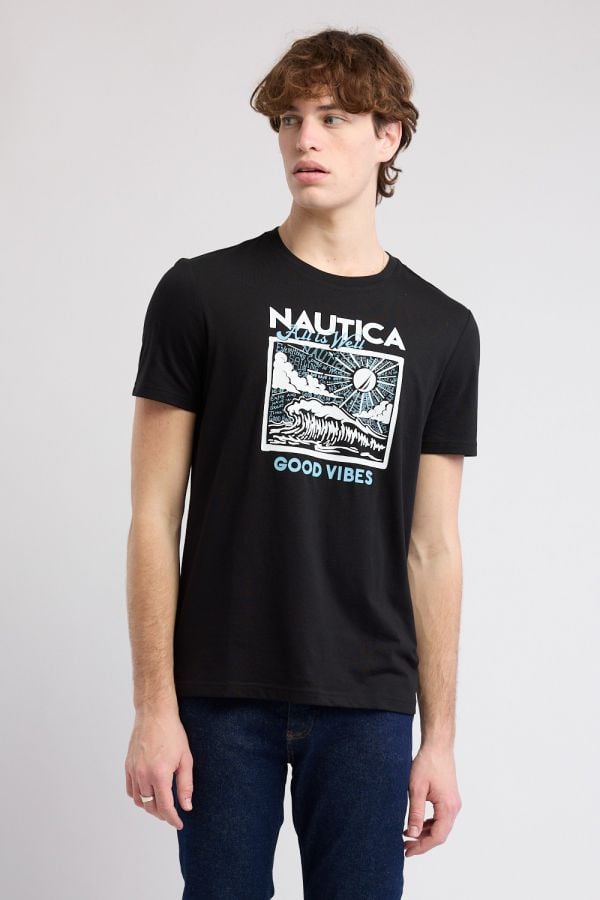 טי שירט קצרה עם הדפס Nautica לגברים