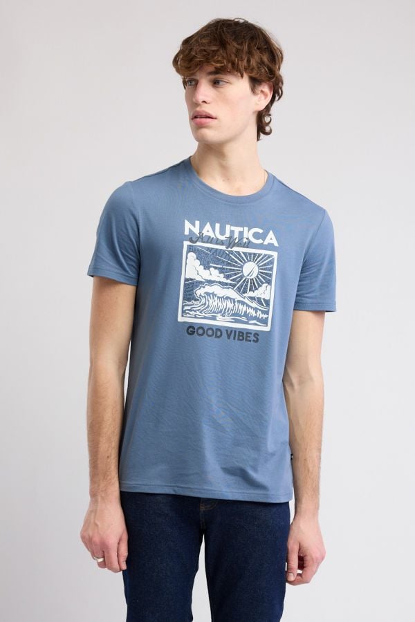 טי שירט קצרה עם הדפס Nautica לגברים