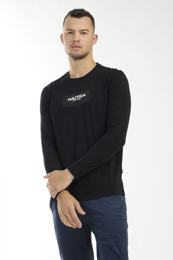 טי שירט שרוולים ארוכים בהדפס מברשת לוגו בחזית