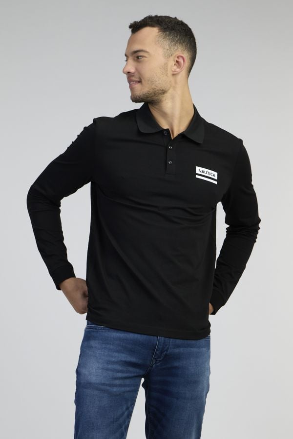 חולצת פולו שרוולים ארוכים עם לוגו מלבני קלאסי