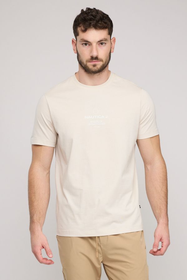 טי שירט קצרה לגברים עם הדפס קטן בחזה