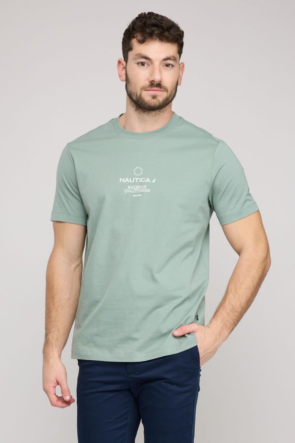 טי שירט קצרה לגברים עם הדפס קטן בחזה