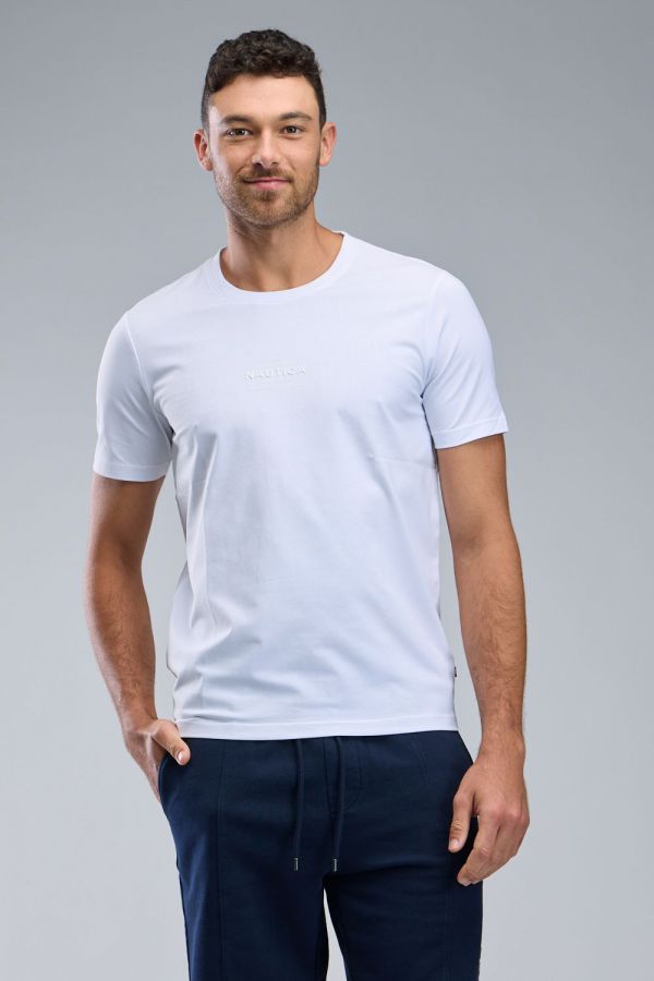 טי שירט לגברים עם שרוולים קצרים ולוגו Nautica בולט לגברים
