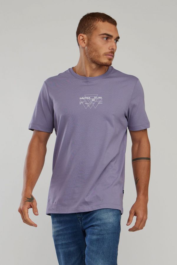 טי שירט עם הדפס Nautica ושרוולים קצרים לגברים