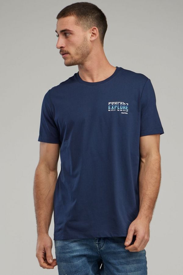 טי שירט עם שרוולים קצרים והדפס Nautica לגברים